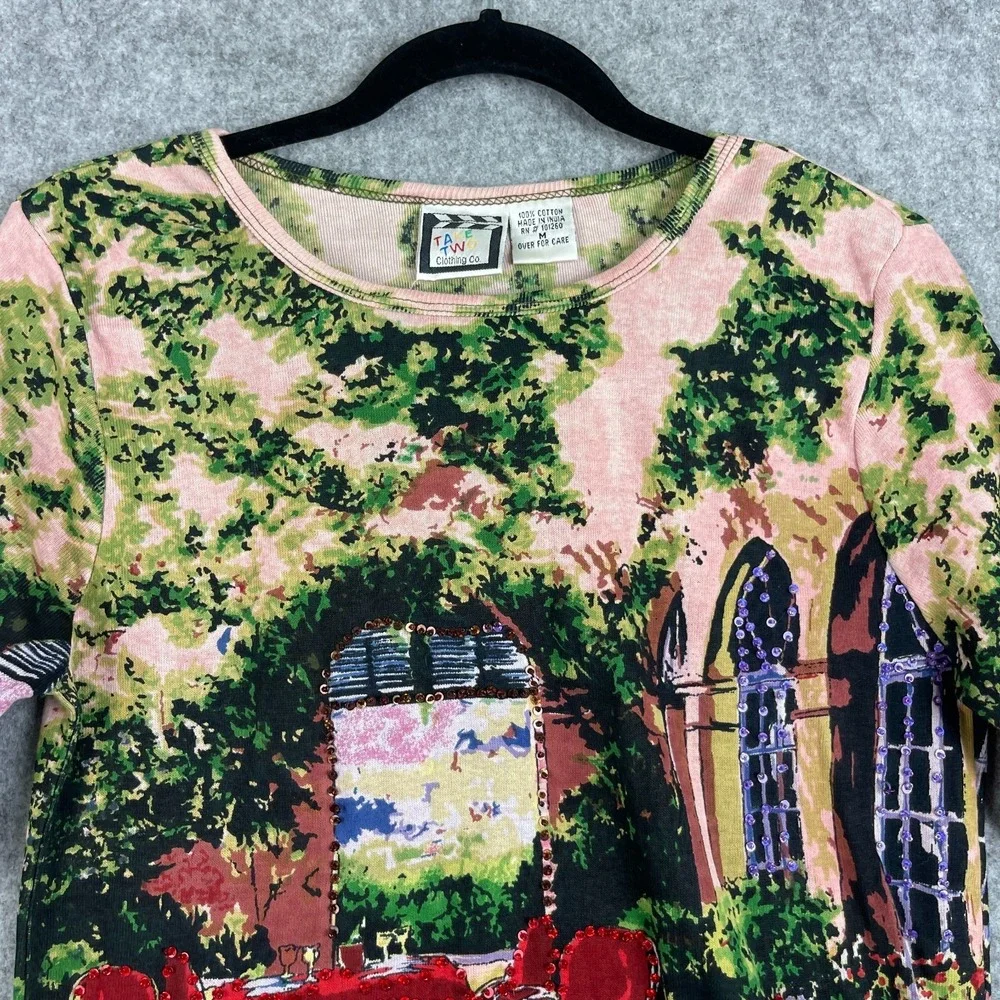 Vintage Take Two Y2K Top Womens Medium Tuscan Patio Scene Sequin Artsy Boho NWT - Picture 2 of 14
